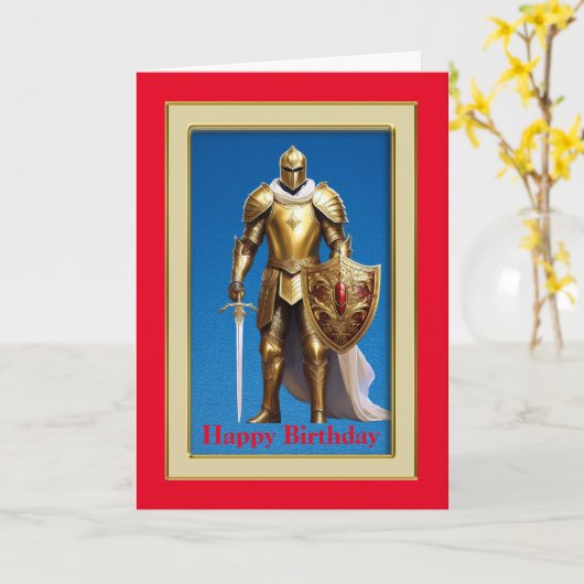 Golden Knight, 5" x 7" Gevouwen Verjaardag Kaart (Gele Bloem)