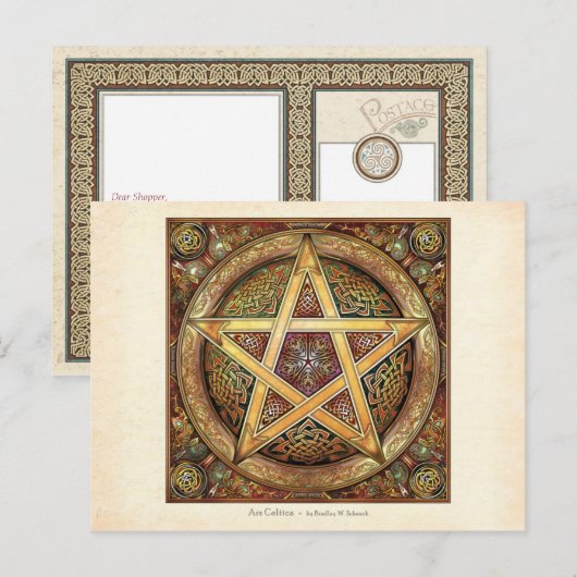 Golden Knotwork Pentacle Briefkaart (Voorkant / Achterkant)