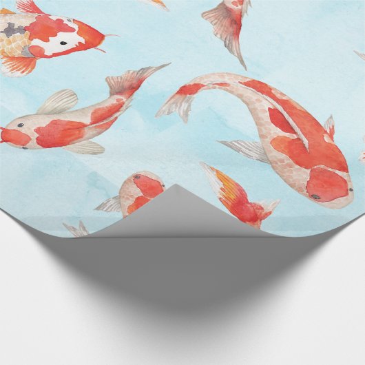 Golden Koi Carp Fish Waterverf over watery Blue Cadeaupapier (Hoek)