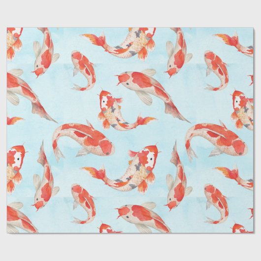 Golden Koi Carp Fish Waterverf over watery Blue Cadeaupapier (Vlak)
