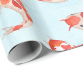 Golden Koi Carp Fish Waterverf over watery Blue Cadeaupapier (Rol Hoek)