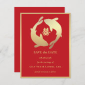 Golden Koi en Dubbele Geluk | Datum opslaan Kaart (Voorkant / Achterkant)