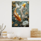 Golden Koi Fish Poster Art Print Wall Art (Keuken)