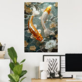 Golden Koi Fish Poster Art Print Wall Art (Thuiskantoor)