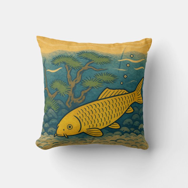 Golden Koi Japanese Art Kussen (Voorkant)
