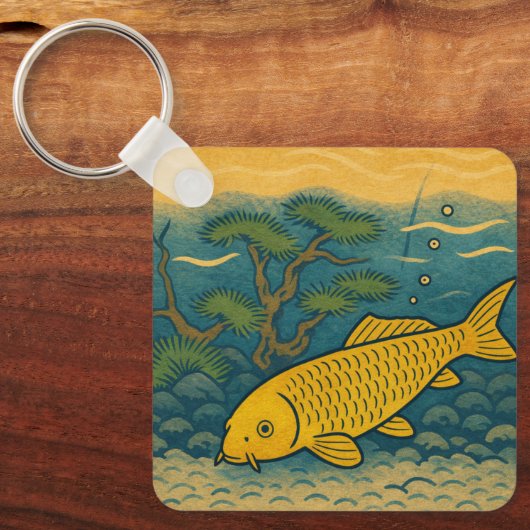 Golden Koi Japanese Art Sleutelhanger (Voorkant)