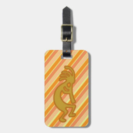 Golden Kokopelli-symbool met flute Oranje strepen Bagagelabel