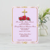 Golden Kruis met roodrozen katholiek Kaart (Staand voorkant)