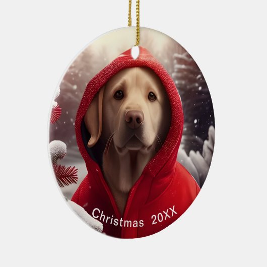 Golden Lab kerstdatum of voeg Pet Photo toe Keramisch Ornament (Rechts)