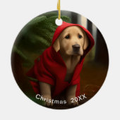 Golden Lab kerstdatum of voeg Pet Photo toe Keramisch Ornament (Achterkant)