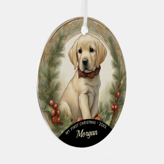Golden Lab Puppy's eerste kerst Ornament (Voorkant Rechts)