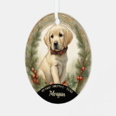 Golden Lab Puppy's eerste kerst Ornament (Voorkant links)