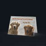 Golden Lab Vrienden Verjaardag Kaart<br><div class="desc">Twee Golden Labrador Retrievers bij elkaar. Jong en oud,  vrienden voor het leven! "Het lijkt erop dat Samson zijn jaarlijkse verzorging kreeg" "Yep,  time flies" "Happy Birthday. Trakteer jezelf op iets moois!"</div>
