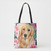 Golden lab waterverf hond gezicht roos waarkunst tote bag (Voorkant)