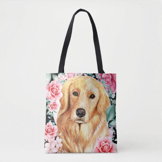 Golden lab waterverf hond gezicht roos waarkunst tote bag (Voorkant)