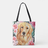 Golden lab waterverf hond gezicht roos waarkunst tote bag (Achterkant)