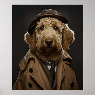 Golden Labradoodle drukte als Sherlock Holmes Poster