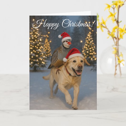 Golden Labrador and Partridge Christmas card Kaart (Gele Bloem)