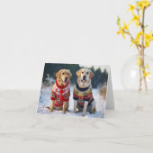 Golden Labrador Dogs Christmas Kaart (Gele Bloem)