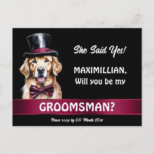 Golden labrador hond groomsmen voorstel bruiloft briefkaart (Voorkant)