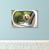 Golden Labrador in Rearview Mirror Canvas Afdruk (Insitu (Houten vloer))
