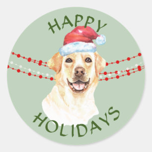 Golden Labrador Retriever Santa Hat Prettige feest Ronde Sticker