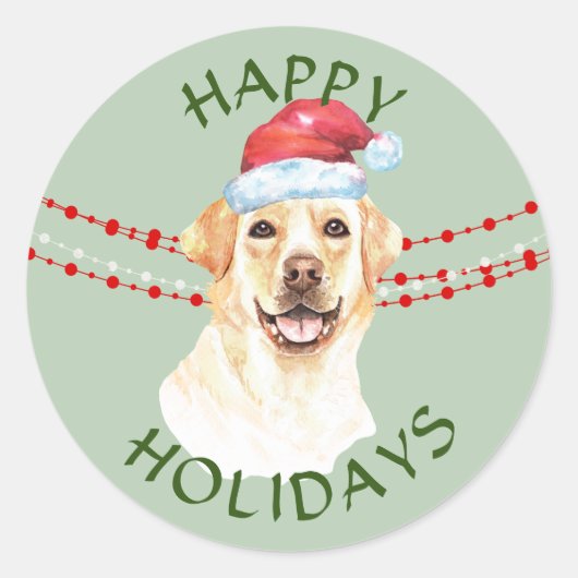 Golden Labrador Retriever Santa Hat Prettige feest Ronde Sticker (Voorkant)