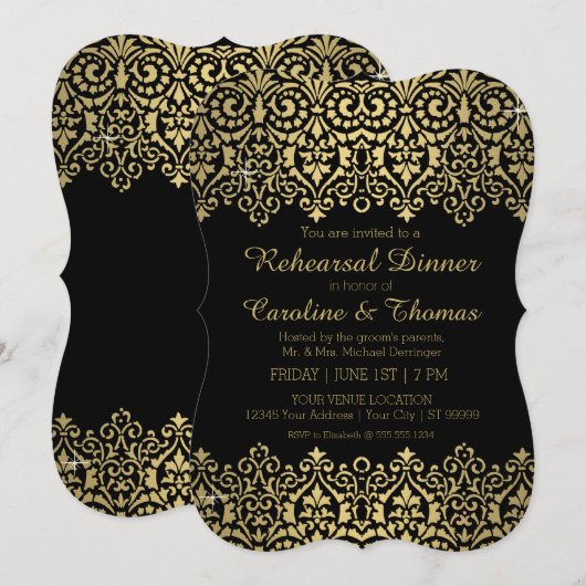  Golden Lace Elegant Rehearsal Dinner Party Kaart (Voorkant / Achterkant)