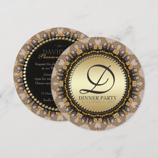 Golden Lace Fractals Dinner Party (Ronde) nodigt u Kaart (Voorkant / Achterkant)