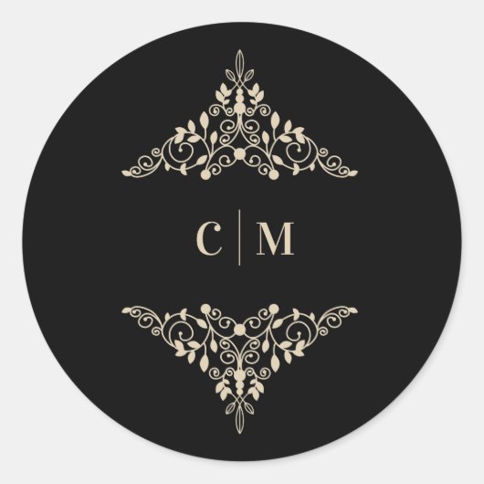 Golden Lace Romantic Monogrammed Wedding Initialen Ronde Sticker (Voorkant)