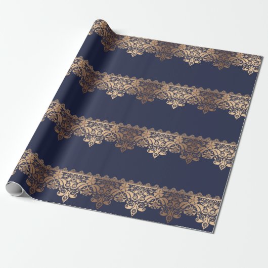 Golden lace romantisch decor gradiënt bronze lacy  cadeaupapier (Uitgerold)