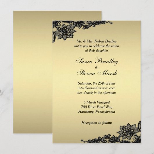 Golden Lace Wedding Invitation Kaart (Voorkant / Achterkant)
