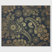 Golden Large Luxury Paisley op zwarte achtergrond Cadeaupapier (Vlak)