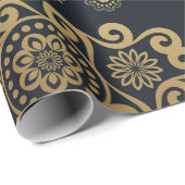Golden Large Luxury Paisley op zwarte achtergrond Cadeaupapier (Rol Hoek)