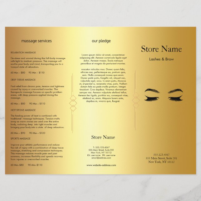 Golden Lashes & Brow Beauty Salon Trifold Bruchure (Voorkant)