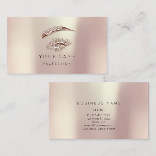 Golden Lashes Brows Makeup Logo Roos Blush Visitekaartje (Voorkant / Achterkant)