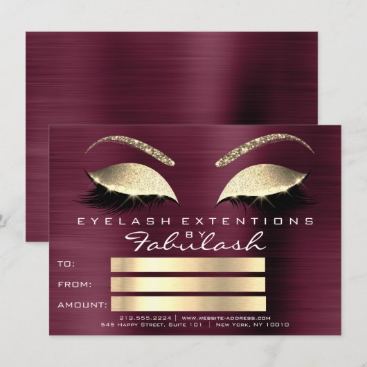 Golden Lashes Extension Makeup Certificate Gift (Voorkant / Achterkant)