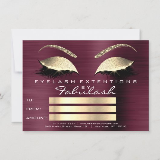 Golden Lashes Extension Makeup Certificate Gift (Voorkant)