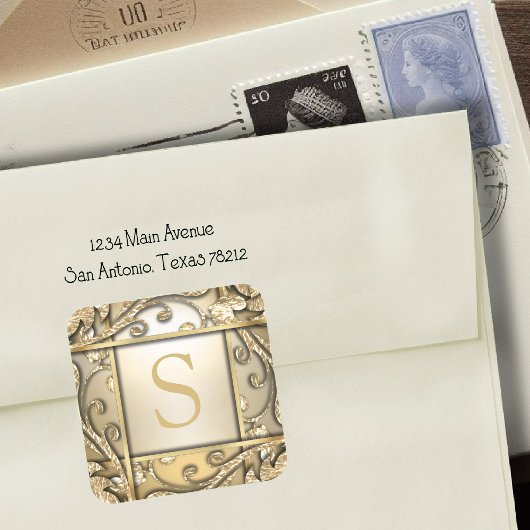 Golden Lattice Monogram Envelope Seal Vierkante Sticker