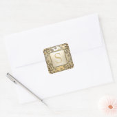 Golden Lattice Monogram Envelope Seal Vierkante Sticker (Envelop)
