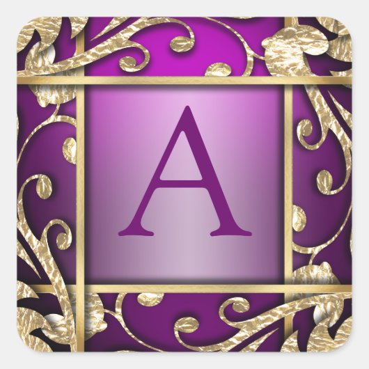 Golden Lattice Monogram Envelope Seal Vierkante Sticker (Voorkant)