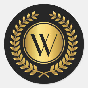 Golden Laurel krans monogram Ronde Sticker