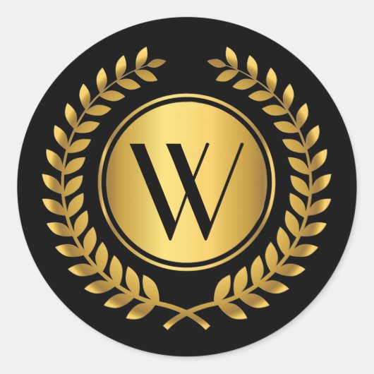 Golden Laurel krans monogram Ronde Sticker (Voorkant)