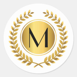 Golden Laurel krans monogram Ronde Sticker