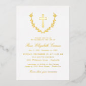 Golden Laurel Wreath Cross Celebration of Life Folie Uitnodiging (Voorkant)