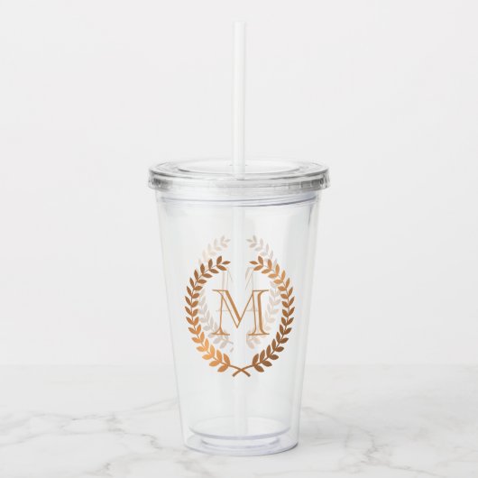Golden Laurel Wreath Monogram Acryl Drinkbeker (Voorkant)