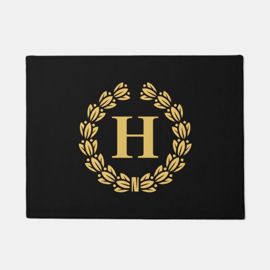 Golden Laurel Wreath Monogram Deurmat (Voorkant)