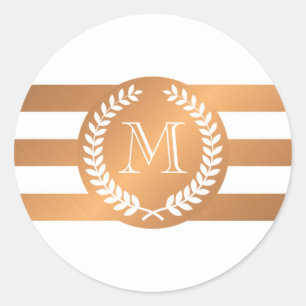 Golden Laurel Wreath Monogram Ronde Sticker