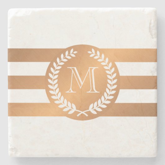 Golden Laurel Wreath Monogram Stenen Onderzetter (Voorkant)