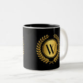 Golden Laurel Wreath Monogram Tweekleurige Koffiemok (Voorkant rechts)